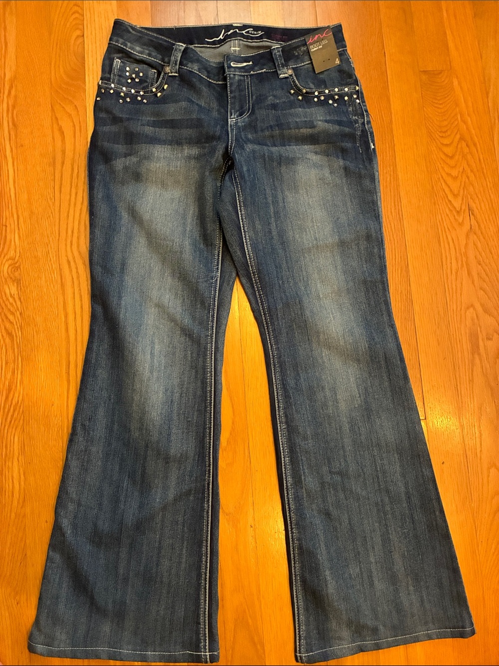 INC International Concepts Dark Blue Studded Wide Leg Jeans